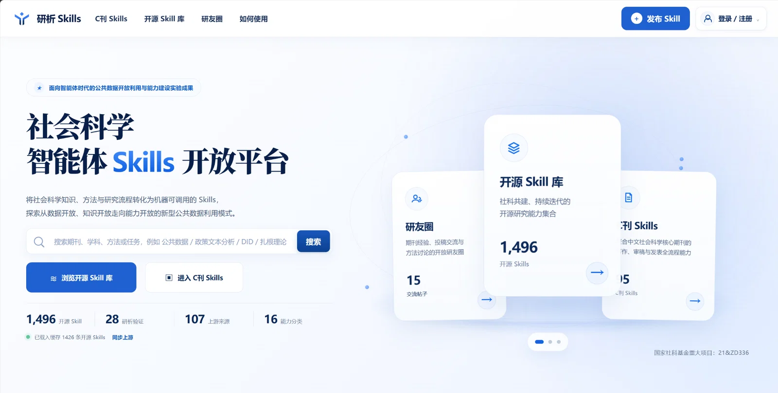 社会科学智能体 Skills 开放平台首页
